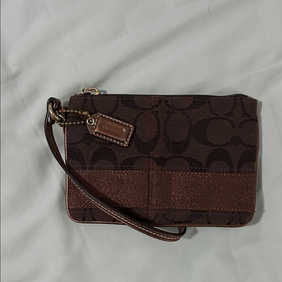 Coach Signature Brown Wristlet - Picture 1 of 3